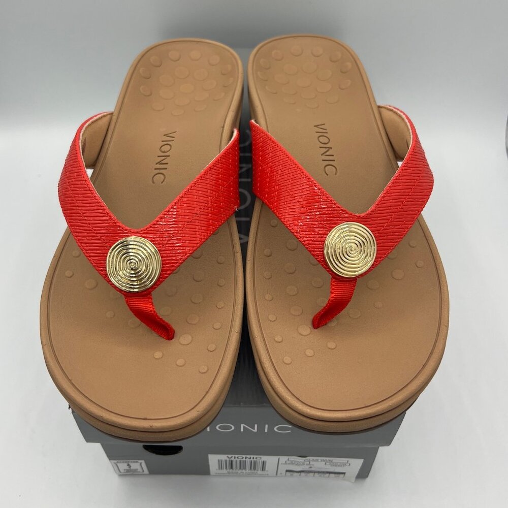 Brand New Vionic Pilar Wedge Flip-Flop in Woven CHERRY Size 7